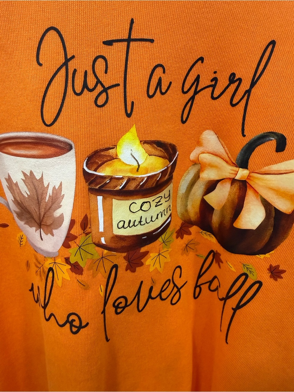 SHEIN Orange "Just a Girl Who Loves Fall" Graphic Sweatshirt NWOT - Picture 4 of 5